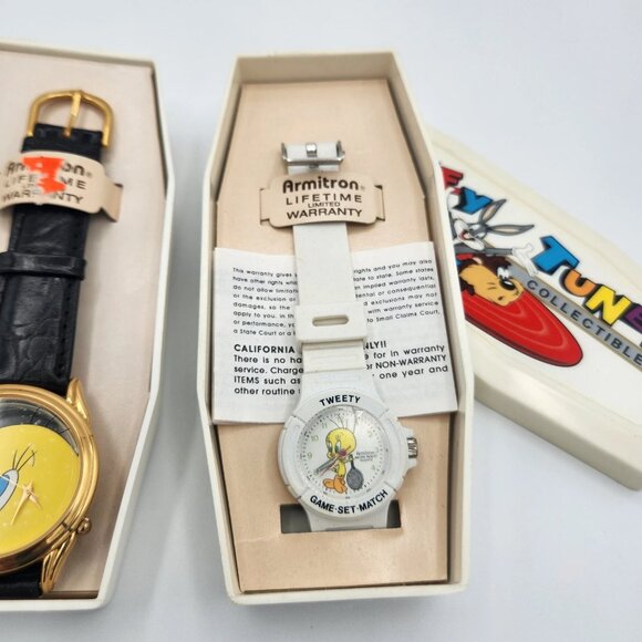 Armitron 1994 Looney Tunes Tweety Bird Watch Lot Of (2) Vintage NIB Need Batt